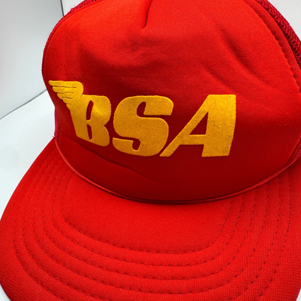 BSA Trucker Hat Men OSFA Red Vintage Yupoong Motorcycle Logo Snapback Cap